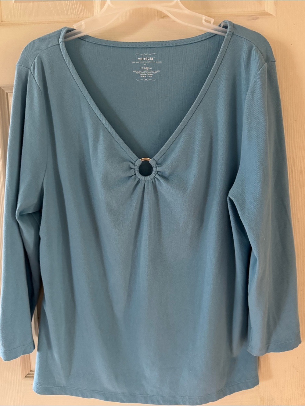 Light Blue V-Neck Long Sleeve w/keyhooe
